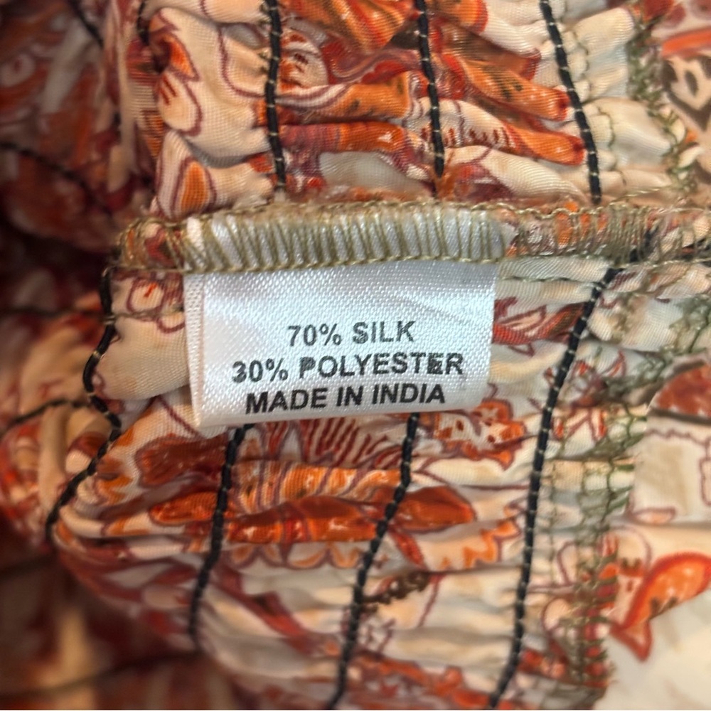 Perry Walker Collective Orange Tan Floral Ruffle Strap Smocked Top S - Picture 5 of 6